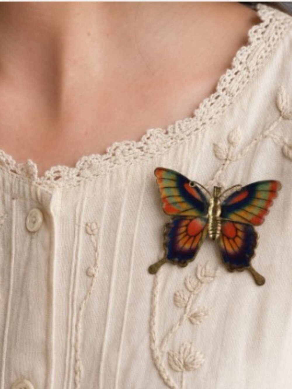 Vintage 1940s Gold-Tone Multicolored Enamel Butterfly Brooch & Pendant - Picture 3 of 11